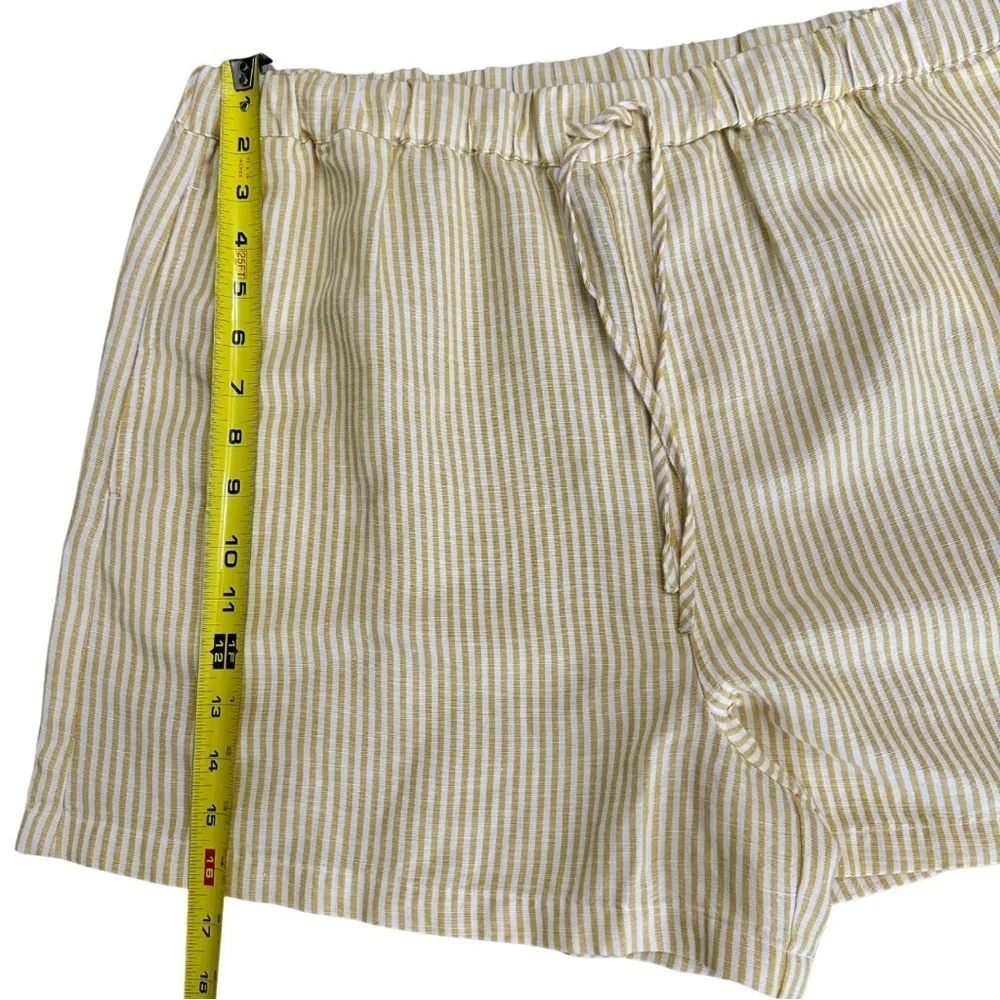 Onia Air Linen Elastic Drawstring Shorts Classic Stripe SZ XL Yellow White NWT